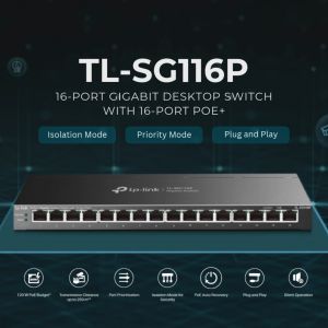 TP-Link Official Store | TL-SG116P | 10/100/1000 Mbps 16-Port Gigabit with 16-Port PoE+ Desktop Network Ethernet Switch Hub for Internet
