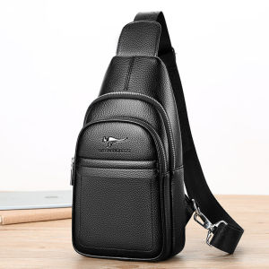 Casual Leather Crossbody Bag for Men Fashionable Chest Bag Small Backpack Trendy Brand Diagonal Shoulder Bag Waterproof Zipper
