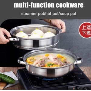 Panci kukus STEAMER 2 susun / Panci Siomay Stainles Steel / Panci Kukusan Tutup Kaca