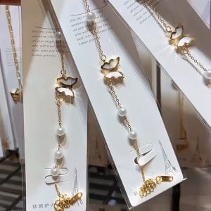 Gelang Rantai Kupu Mutiara Putih & Titanium Anti Karat & Luntur