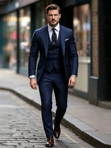Formal Blue Men Wedding Suits Groom Tuxedos Slim Fit Business Suits Notch Lapel Jacket 3 Piece Costume Homme(Blazer+Pants+Vest)