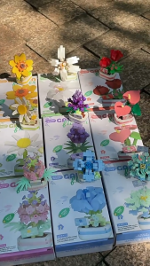 Mekansm Mini Flower Building Blocks Sunflower Bricks Plant Rose Gift Decoration Cute Brick Bunga Pot