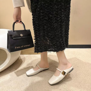 Sweet Fairy Style Flat Head Womens Slippers Spring Summer New Soft Bottom Lazy Person Slippers Korean Version PU Material