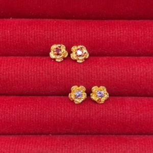 ต่างหูทองแบบเสียบฝังพลอย ใส่ออกงานได้