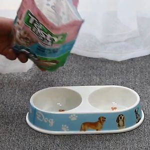Chén ăn 2 ngăn cho Chó Mèo bằng chất liệu nhựa Melamine hoạ tiết đẹp mắt (mẫu mới) - Love Pets Shop