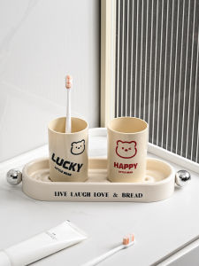 AMU·PIGGY | Cute Cream-colored Set of Toothbrush Holders