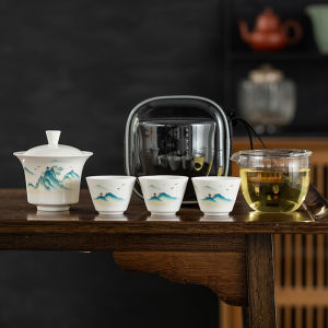 ชุดเครื่องดื่มชาเดินทางแบบเคลื่อนที่ ชามปิด เครื่องดื่มชาแก้ว ชาน้อยสามชิ้น ชั้นวางของทำจากซีเมนต์ เครื่องดื่มชาแบบอเนกประสงค์