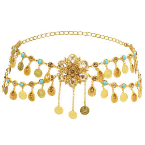 ALL FLY Dunhuang Flying Heaven Ancient Costume Waist Chain Western Style Indian Gold Color Accessories Belly Dance Tassel Jewelry COS Hanfu for Females