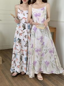 Váy Ngủ Dài Bằng Lụa Cotton Gợi Cảm Mùa Hè Siêu Mỏng Đến Đầu Gối Cho Nữ Váy Ngủ Ren Không Tay Cổ Chữ V Váy Dài Cho Bé Gái