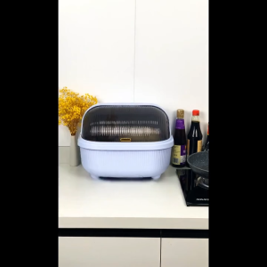 MOSHOE Kitchen Dish Rack with Cup Holder Plastic Drainage Organizer for Plates Bowls Utensils and Kitchenware Storage