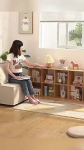 Solid wood bookshelf rack floor-to-ceiling wall combination lattice cabinet living room pine storage storage low home bookcase