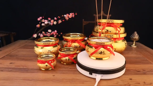 HMHL-3pcs/set 3.5/4/5 inches Gold-plated Incense Holder Copper Coins Sand Set Alloy Metal Wealth Incense Burner Good Luck Incense Stick Burner