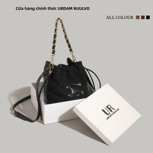URCDN RDALVO | Túi Xách Da Lông Cừu Phong Cách Retro Có Dây Xích và Nắp Gập