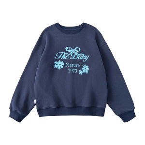 Spring 2026 Kids Casual round Neck Long Sleeve Sweatshirt Pure Color Loose Fit Butterfly Knot Print Top for Girls