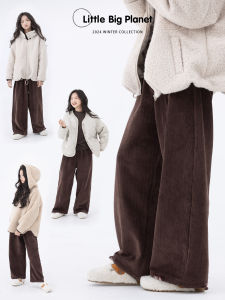 Thickened Fleece Corduroy Straight Leg Pants with Button Detail Casual Trousers for Boys And Girls Autumn Winter Wear