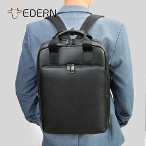 EDERN Genuine Leather Backpack for Men Large Capacity Business Travel Backpack Fashion Simple Cowhide Schoolbag 15-inch Laptop Backpack