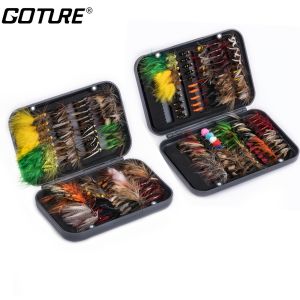 Goture 100/76pcs Mixed Color Trout Nymph Fly Fishing Lures Set  with Storage Box Wet/Dry Fishing Nymphs for Fly Fishing
