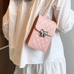 กระเป๋าสะพายข้างสายโซ่ทรงโฟน เเบบไหม่มี 4 สี ดำ เงิน ขาว ชมพู ใช้งานเเบบล็อคปิด