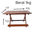 Meja lipat/meja kayu anak/meja portabel/meja belajar/meja ngaji berbahan kayu Ulin Kalimantan Asli ukuran kecil tinggi 22cm, panjang 25cm, lebar 20cm. 