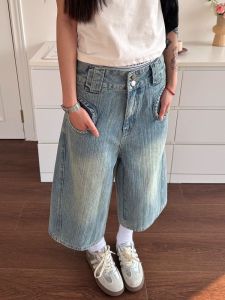 กางเกงยีนส์ทรงหลวมสไตล์ย้อนยุคสไตล์อเมริกันสำหรับผู้ชายและผู้หญิง กางเกงขาสั้นทรงหลวมสไตล์ย้อนยุค ทรงหลวม ทรงตรง ทรงหลวม