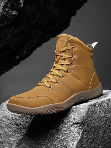 ORNGMALL Mens All-Season High-Top Ankle Boots - Thick Cushioned Rubber Sole All-Terrain Trekking Shoes with Ergonomic Insole Lace-Up Ankle Support & Arch - All-Terrain Traction Tread - Wide Toe High-Top Boots