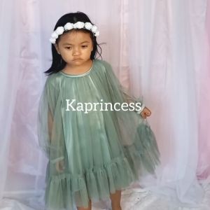 Sage Green Baju Dress Anak Perempuan 3 4 Tahun Gaun Tutu Mekar Baju Hijau Pastel Outfit Terkini Sage Green KA155