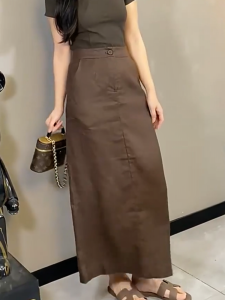 MANMI | Chân Váy Dài Elegent và Giúp Gọn Gàng cho Mùa Hè Màu Nâu Đậm