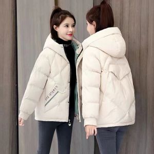 Cotton-padded jacket women winter 2021 winter Korean version of loose hooded small mid-length printed cotton-padded jacket padded jacket womens clothing