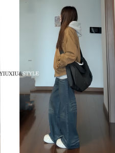 Retro Washed Straight Leg Denim Jeans Womens Fall 2025 New American Loose Versatile Spicy Girl Wide Leg Long Pants Trendy