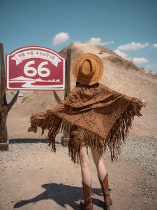 Ideal Thrice Western Cowboy Brown Tassel Oversize Triangle Scarf Bohemian Style Travel Wear for Women Multifunctional Solid Color