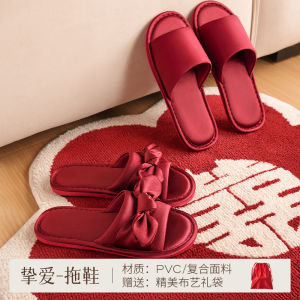 LORiCA Wedding Slippers Red Couple Cotton Slippers Bridal Gifts Newlyweds House Slippers Comfortable Breathable Slip-On Shoes
