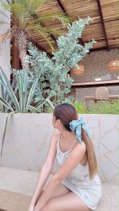 ยางรัดผม ผ้าซาตินเกรดพร้อมโบว์ผูก (Peach) สมาธิและแข็งแรง ไม่กินผม ไม่หนัก ๆ แบบนูที่สมาธิ