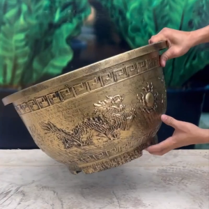 Chậu Nhựa Giả Đồng Song Long Tranh Châu Kích Thước Miệng x Cao x Đáy: 50 x 27 x 30cm 30 Lít