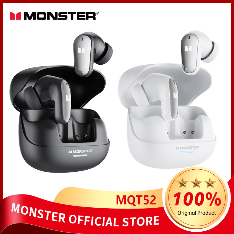 Monster MQT52 Wireless Bluetooth Earphone Wireless Headphone Super Battery Life AI Noise Reduction HIFI Sound Quality Headsets Panoramic Acoustics