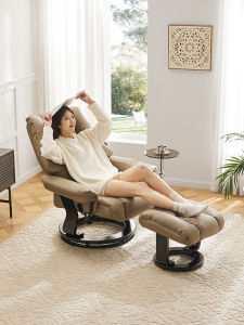 Leather Recliner Chair Home Living Room Use Top Layer Cowhide Single Sofa Rotatable Leisure Chair Solid Wood Frame High Density Sponge