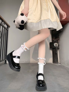 สีขาว Lolita ผ้าฝ้ายลูกไม้ขอบดอกไม้สั้นน่ารักถุงเท้าผู้หญิงฤดูใบไม้ผลิฤดูใบไม้ร่วงฤดูหนาวผีเสื้อ JK Mary Jane