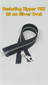 Resleting Zipper Ritsleting YKK 25 cm Atau 10 inch Hitam - Silver Slider Oval Model Set Open End Buka Lepas Harga Per Biji