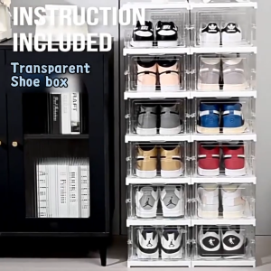 STON 6/8/9 Layers Foldable Shoe Storage Organizer Box Dustproof Assembled Storage Shoe Rack Organizer Case Set For Student Dormitory