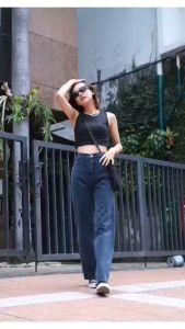 Highwaist Kulot Jeans Wanita Loose Celana Kulot Wanita Bahan Denim Tebal