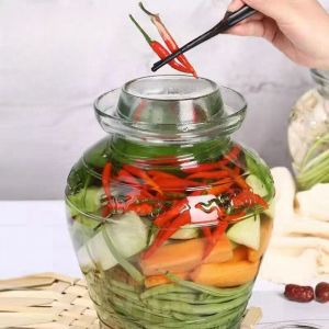 1.5kg/5kg/10kg big glass jar kimchi container airtight glass fermentation jar with airlock heat resistant glass jar kitchen jars