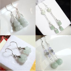 Elegant Natural Jade Dangle Earrings 925 Sterling Silver Face Shaping Fashionable Original Design Womens Jewelry Accessories