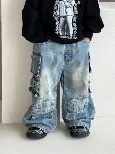 Fun Print Long Sleeve T-Shirt for Boys Spring Casual Loose Top Fake Two-Piece Baby Comfortable Cotton round Neck Shirt