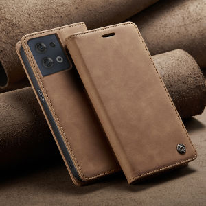 Oppo Reno8 Vintage Magnetic Flip Cover Full Protection 4G Card Slot Anti-Fall 5G Business Leather Case Foldable Stand Support