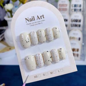 Handmade Creamy  Wearable Nail Art Fake Nail Patches Finished Product Small Fragrance Style French Tips Nail Stickers