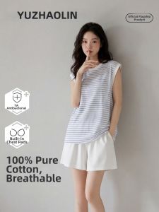 Yuzhaolin | Breast Pad Included Cotton Ladies Sleepwear Set Summer