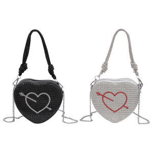 Quest Fashion Crossbody Purse for Women Heart Shape Shoulder Purse PU Leather Rhinestone Crossbody Bag Clutch Purse for Work Travel
