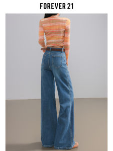 Forever 21 High Waist American Style Blue Wide Leg Jeans Womens Slim Straight Narrow Version Fashionable Casual Denim Pants