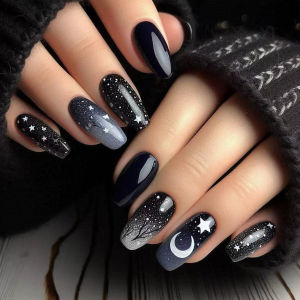 24pcs Purple Ballet Press on False Nails Art Short Coffin Nails Tips White Flower Design Fake Nail for Woman Reusable Manicure
