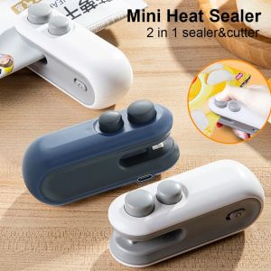 Mini Heat Bag Sealer Rechargeable 2 in 1 Bag Sealer With Cutter Plastic Bag Sealer Clip Food Package Heat Sealer Sealing Machine