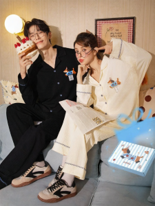GONGDIE | Couple Dachshund Printed Cotton Sleepwear Long Sleeve For All Seasons